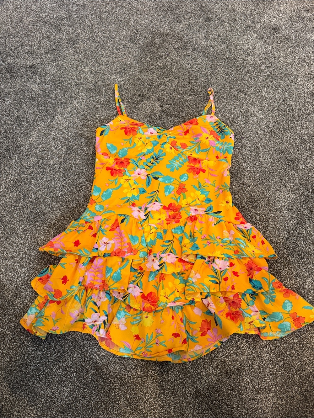 Emerald Sundae Yellow Floral Ruffle Mini Dress